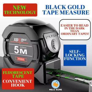 Melo home (exclusive brand)5/10M measuring tape Self -locking Fluorescent Steel Roll High -precision Laser Jet Black Gold Box Ruler