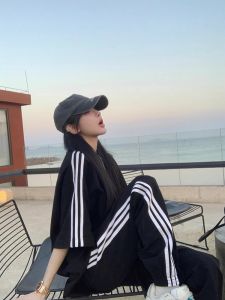 Womens Sportswear Set Summer Loose Fashion Pure Cotton Short Sleeve Long Pants Casual Two-Piece Set Running Trendy