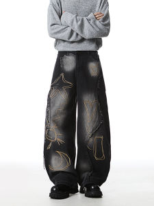 กางเกงยีนส์ทรงหลวมสไตล์อเมริกันสำหรับผู้ชาย ทรงวินเทจ ทรงหลวม ทรงหลวม กางเกงขายาวทรงหลวม ทรงหลวม ทรงหลวม