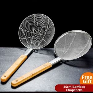 MEISITEKEKE | Oversized Oil-Frying Stainless Steel Scoop Large Wooden Handle