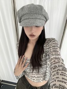 Yoroooi Korean Series Niche Casual Make Your Face Look Smaller Painter Cap Knitted Newsboy Cap Womens Hat Personalized Beret