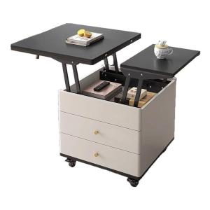 ตารางเครื่องดื่มแบบพับได้ที่สามารถเคลื่อนย้ายได้ สไตล์ Scandvinian สำหรับบ้านขนาดเล็ก ชุดรับแขก โต๊ะทานอาหาร 2-in-1 ชั้นวางของแบบหมุนได้