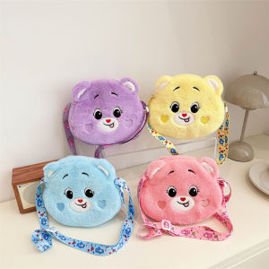 Fashionable Plush Cartoon round Bag Small Girls Crossbody Phone Bag Snack Mini Bag Casual Style Velvet Material School Scene
