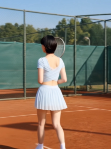 Light blue pleated tennis skirt set with built-in shorts crisscross back athletic skort for woMan yoga gym.
