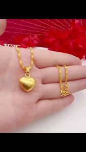 (2 sets) original 18k Saudi Gold pawnable necklace lucky peach heart pendant earrings set for women bridal dubai gold jewelry wedding jewelry