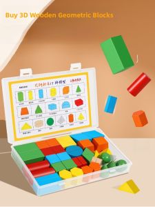 Wooden Geometric Shapes Educational Toys Cubes Rectangular Prisms Triangular Prisms for Kindergarten Math Learning Blocks