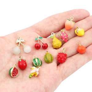 2pcs Unique Cute Metal Strawberry Watermelon Cherry Grape Apple Lemon Megranate Charms Pendant for Earring Bracelet Necklace DIY Jewelry Craft Making