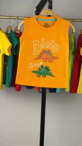 เสื้อแขนกุด เสื้อยืดคอกลมเด็ก ผ้า Cotton 100% สกรีนลาย