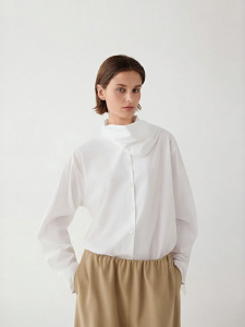 ICICLE | Cotton Broadcloth Scarf Collar Shirt
