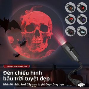 Halloween Đèn Ngủ LED Chiếu USB Mặt Trăng Máy Chiếu Bí Ngô Ốp Trần Đèn Giáng Sinh Bầu Không Khí Tâm Trạng Ánh Sáng Trang Trí Phòng