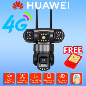HUAWEI CCTV Camera Connect Cellphone With 3 Lens Free 4G SIM Card 4K With Audio and Speaker Outdoor CCTV Camera Use SIM Card No Wifi Wireless Connection Phone Color Night Vision