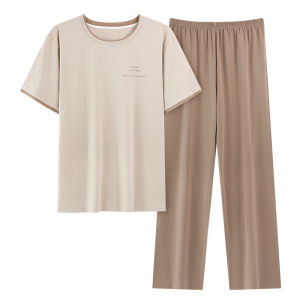 miiow | Mens Pure Cotton Sleepwear Short Sleeve Loose Fit Home Clothes Set Casual Comfortable Summer Outfit Large Size Available