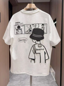 Boys Summer Casual Short Sleeve round Neck T-Shirt Cartoon Print Comfortable Cotton Blend Fashionable Kids Clothing