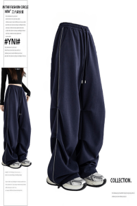 Quần Thể Thao Nữ Cạp Cao Phong Cách Mỹ Mùa Xuân Thu Quần Dài Ống Rộng Thường Ngày Quần Dài Phong Cách Hàn Quốc Có Túi