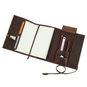 Hiram สมุดโน๊ต A5หนังเครซีฮอร์สแนววินเทจสายรัดปกหนังทำมือช่องเสียบการ์ดหลายใบเครื่องเขียนสำนักงานกระเป๋าเก็บของ