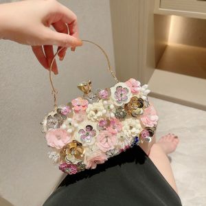 Elegant Embroidered Flower Clutch Bag for Women Fashionable Party Dinner Fairy Cheongsam Bag Hard Square Handbag Polyester Material