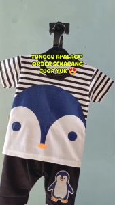 Setelan Baju bayi anak laki laki motif karakter Penguin Hitam usia baby 3-24 bulan MAX BB 12 KG.