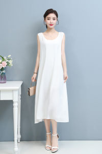 Summer Womens Cotton Silk Vest Skirt Long A-Line Dress Underdress Casual Commute Style Loose Waist Strapless round Neck