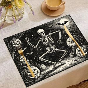 VIKAMA 2/4/6pcs Halloween Meal Mat Ghost Pumpkin Bat Witch Hat Retro Truck Table Mat Spooky Festival Party Decoration