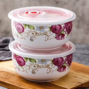 Large Size Ceramic Food Storage Container Three-Piece Set for Microwave Oven Rice Box with Lid Dormitory Fridge Sealed Box
