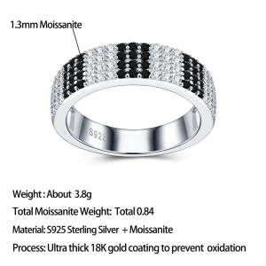 Pretty Beauty Black White Moissanite Eternity Band 925 Sterling Silver Pave Setting Diamond Wedding Band for Women Fine Jewelry
