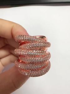 Huitan Multi-layer Women Ring Rose Gold Color Inlaid Shiny Cubic Zirconia Party Statement Accessories for Wedding Chic Jewelry