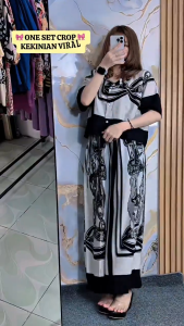 0ne set wanita kekinan / One Set Crop Top Celana Kulot Wanita Hightwaist Rayon Premium Busui Friendy