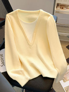 Color Block Long Sleeve Knitted Sweater: Casual Fashion & Lazy Style Inner Wear