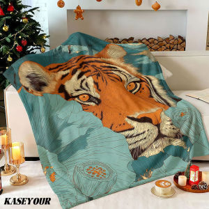 Beast Kingdom | Tiger in the Lotus Pond Winter Summer Flannel Blanket Throw Fleece Soft Fuzzy Plush Cozy Fleece Blankets for Sofa Ideal Gifts
