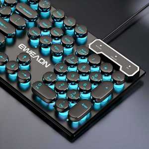 EWEADN | EWEADN Typewriter Gaming Keyboard 104 Keys Retro Punk Round Keycaps Blue Backlight USB Wired for Windows PC/Laptop