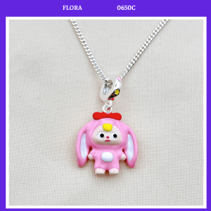 FLORA 0650C - [Có bán lẻ] Dây chuyền bạc S925 charm hình Baby Three hình thỏ màu hồng dành cho bé gái