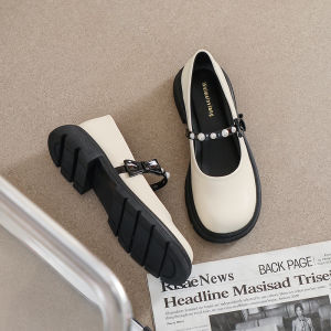 รองเท้า Mary Jane ส้นหนา สไตล์ฝรั่งเศส สำหรับผู้หญิง รองเท้าลำลอง ส้นเตี้ย หนัง PU ทรงหัวมน สำหรับใส่ไปเที่ยวในชีวิตประจำวัน