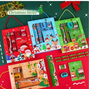 【On Sale】6Pcs/Set ชุดเครื่องเขียนคริสมาสต์ไม้บรรทัดนักเรียนปากกายางลบชุดสมุดบันทึกคริสต์มาสของขวัญวันเกิดวันเด็ก