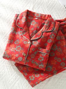 New Chinese Style Red Cotton Pajamas Long Sleeve Home Clothes Set for Middle-Aged People Double Layer Gauze Sleepwear