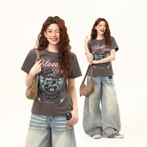 WILDAZI | Vintage Retro Letter Print Slightly Loose Short T-Shirt