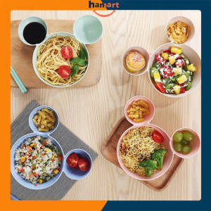 Bát Ăn Dặm Mickey Nhựa Lúa Mạch Bát Ăn Cơm 3 Ngăn Cho Bé Tiện Lợi