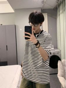 ZHUOCAN | Striped Patchwork Tshirt 5/8 Sleeve Oversized