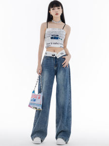 Quần Jeans Ống Rộng Phong Cách Retro Cho Nữ Quần Ống Rộng Dài Đến Sàn Quần Jeans Denim Thường Ngày Cạp Cao