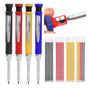 Reuseable 40mm Deep Hole Long Head Markers Pen Built-in Sharpener Solid Carpenter Refill Leads Construction Woodworking Tools