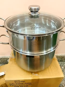 Bộ nồi xửng hấp Inox 3 đáy Fivestar 28cm nắp kính dùng bếp từ