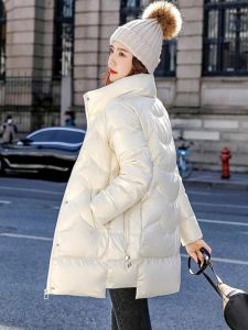 WANGGONGZHU | Loose Mid-Length Down Cotton Jacket Women Winter Fashion Lightweight Design Sense Korean Style Straight Tube Commute