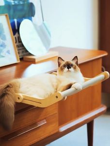 Wooden Hanging Adjustable Cat Hammock Rest Sleeping Balcony Window Glass Pet Bed