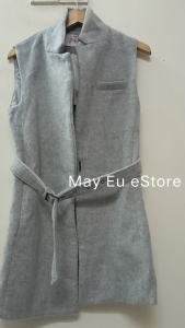 FS-J0015 Autumn Sleeveless Jacket Vest Light Grey 无袖长款 秋衣外套开衫 浅灰色