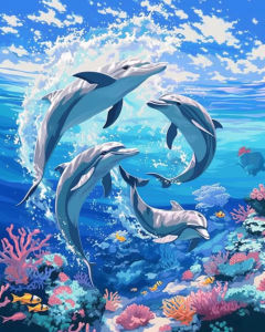 BILIBILI | Acrylic Paint By Numbers Dolphin Undersea View Painting By Numbers on Canvas Coloring By Number for Adults Paint Digital Art