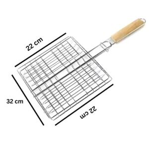 Panggangan Lipat Kawat Pleting Gagang Kayu | BBQ Grill Arang Portable Outdoor Piknik