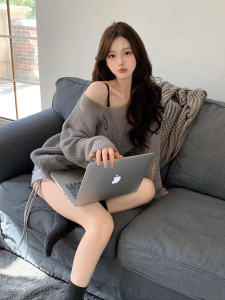 Retro American Hole ถักแขนยาวบางเสื้อท่อนบน ฤดูหนาว หลวม เสื้อแจ๊กเก็ตคอ V สีบริสุทธิ์เส้นใยอะคริลิคผสม ผู้หญิง เสื้อผ้าถัก