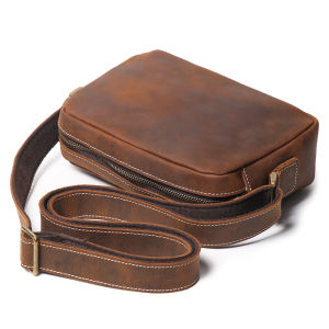 Crazy Horse Leather Men Messenger Bag Vintage Genuine Leather Crossbody Shoulder Bag Square Satchel Daily Travel Phone Wallet