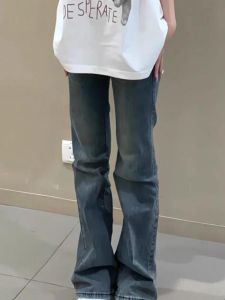 Retro American High เอว สลิมฟิต ขาตรง กางเกงยีนส์ ผู้หญิง ฤดูใบไม้ร่วง สไตล์ใหม่เรียว กางเกงขายาว High Rise เดนิม Skinnies