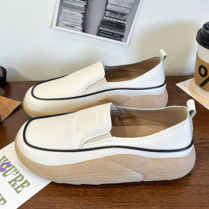Platform Loafers Women 2023 New Autumn and Winter Leather Surface Waterproof Non-Slip Height Increasing Platform Shoes Casual Not Tired Feet Single-Layer Shoes