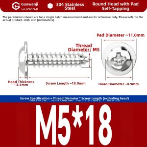 GUWANJI | Stainless Steel Cross Recessed Round Head Self-Tapping Screws with Washer